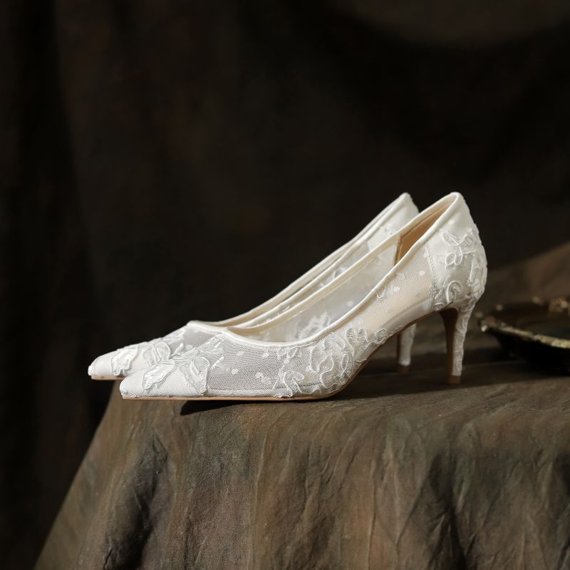 Elegant White Lace High Heels for Weddings, Bridal & Bridesmaid Shoes, 2025 Spring Fashion, Chic Everyday Style