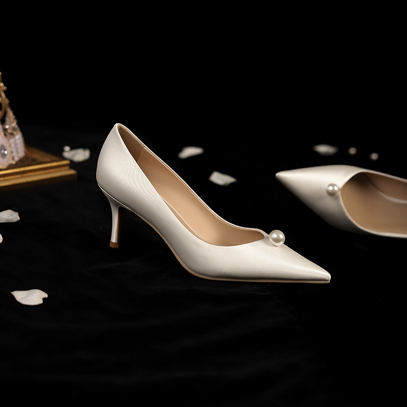 Elegant White Satin Bridal Wedding Dress Shoes - Comfortable High Heels for Women, 2025 New Style, Luxury Design