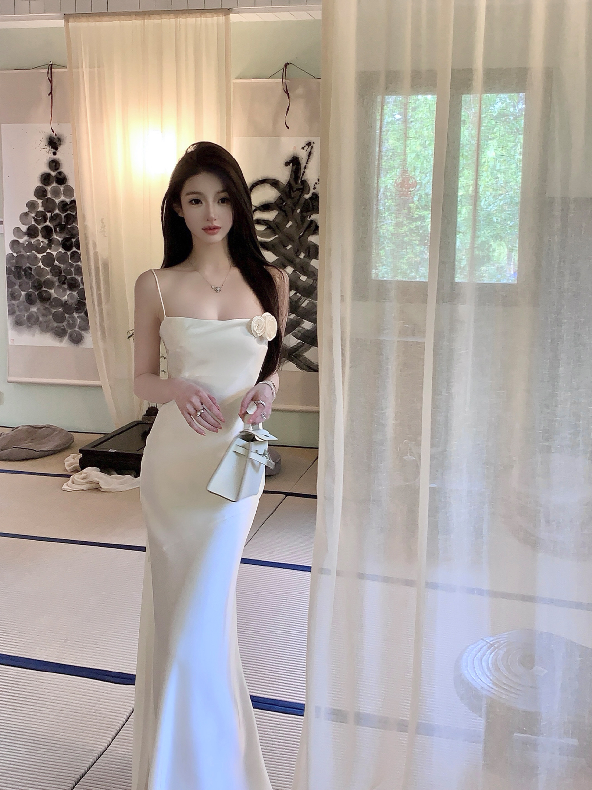 Elegant White Satin Slip Dress for Summer - Long Slim Fit Bodycon Style, Perfect for Parties and Events Elegant White Satin Slip Dress for Summer - Long Slim Fit Bodycon Style, Perfect for Parties and Events