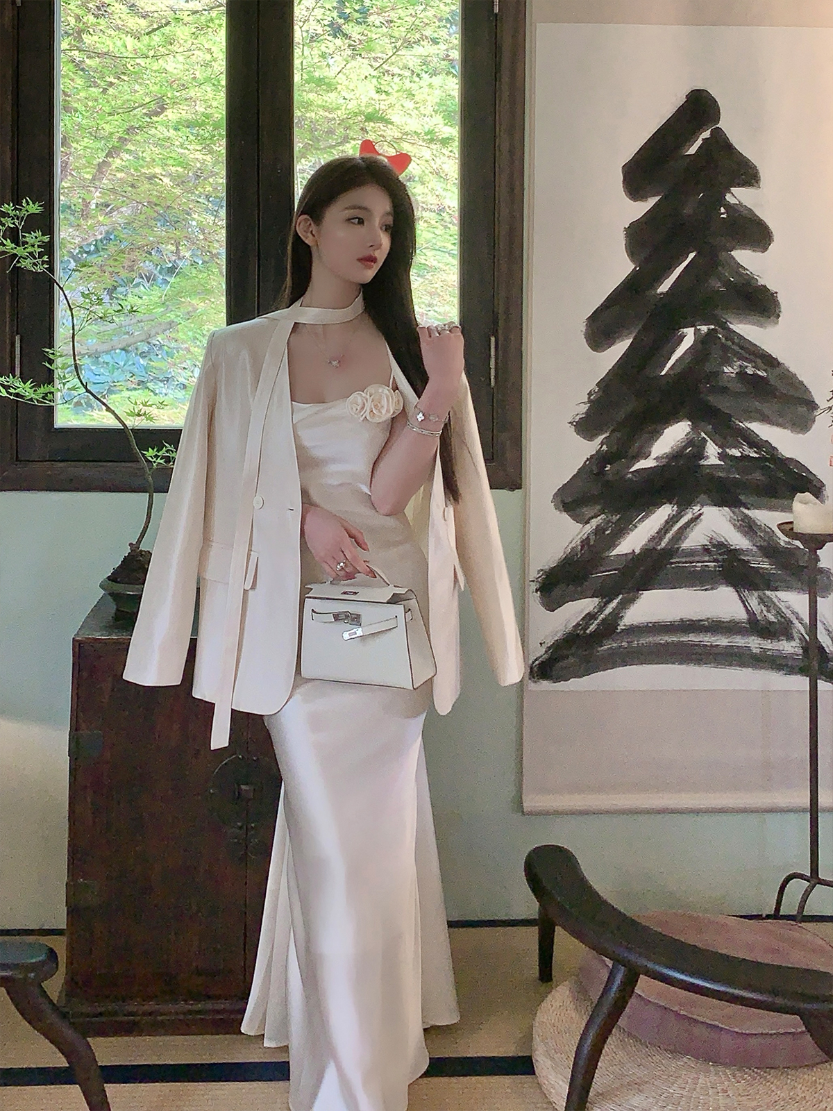 Elegant White Satin Slip Dress for Summer - Long Slim Fit Bodycon Style, Perfect for Parties and Events