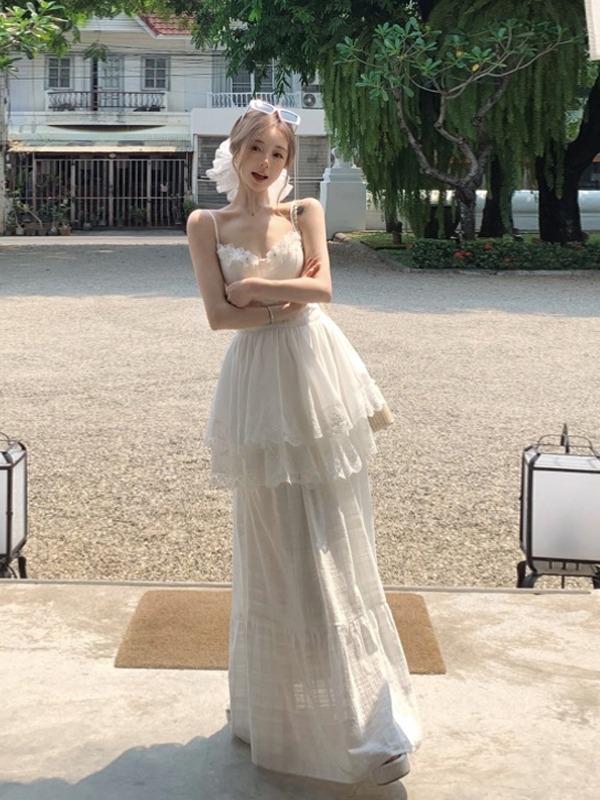 Elegant White Two-Piece Set for Summer - Sweet Style Camisole and Long Skirt Dress - Perfect for 2025 Fashion Trends Elegant White Two-Piece Set for Summer - Sweet Style Camisole and Long Skirt Dress - Perfect for 2025 Fashion Trends