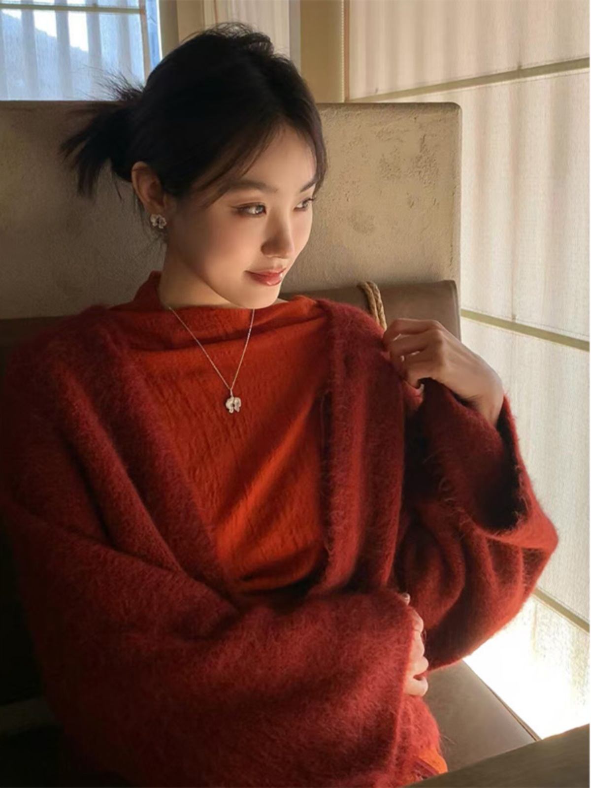 Elegant Women's Chinese Red Knitted Cardigan - Versatile Backless Cape Sweater with National Style Design Elegant Women's Chinese Red Knitted Cardigan - Versatile Backless Cape Sweater with National Style Design