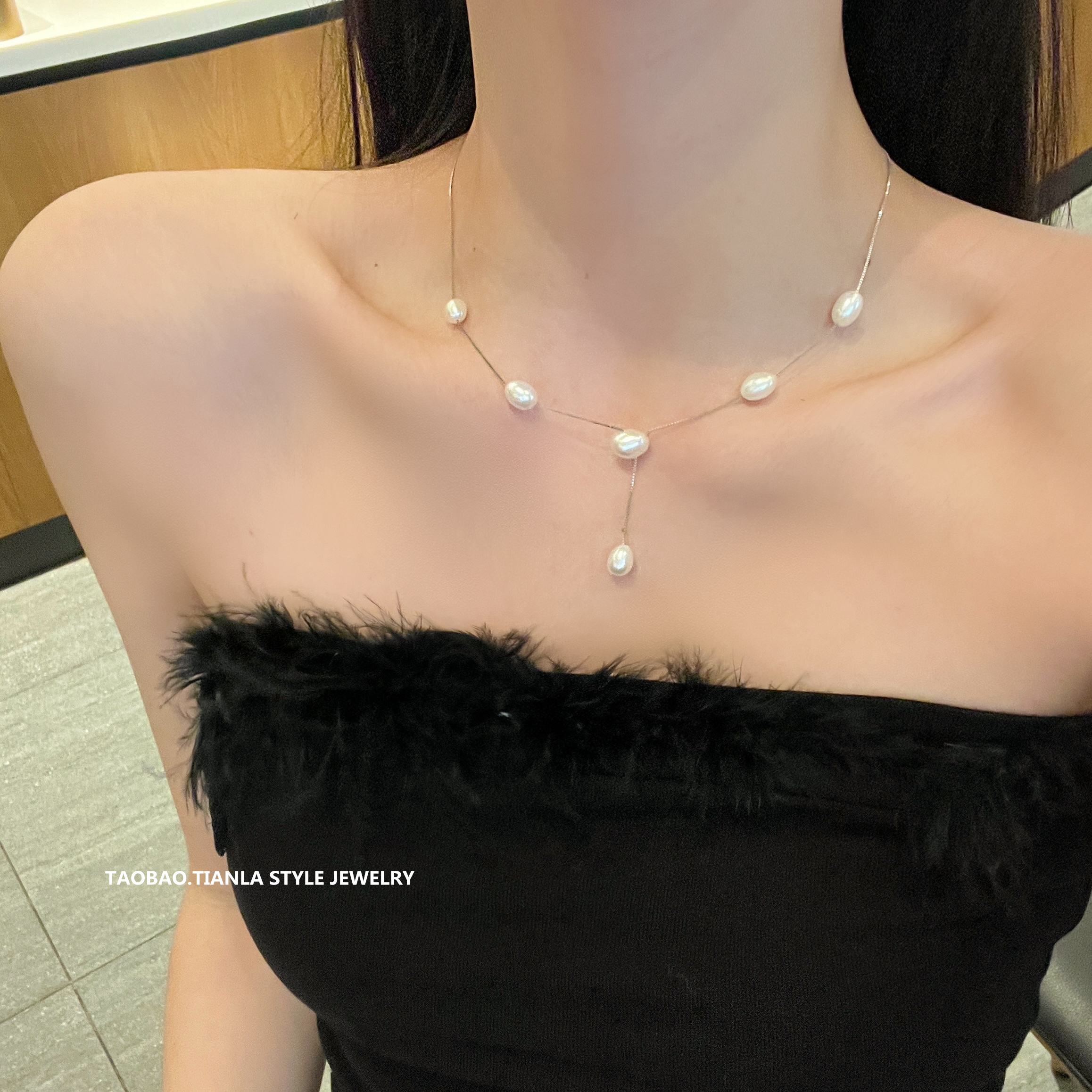 Elegant Y-Shaped Tassel Natural Freshwater Pearl Necklace for Women, S925 Silver, Light Luxury Collarbone Chain