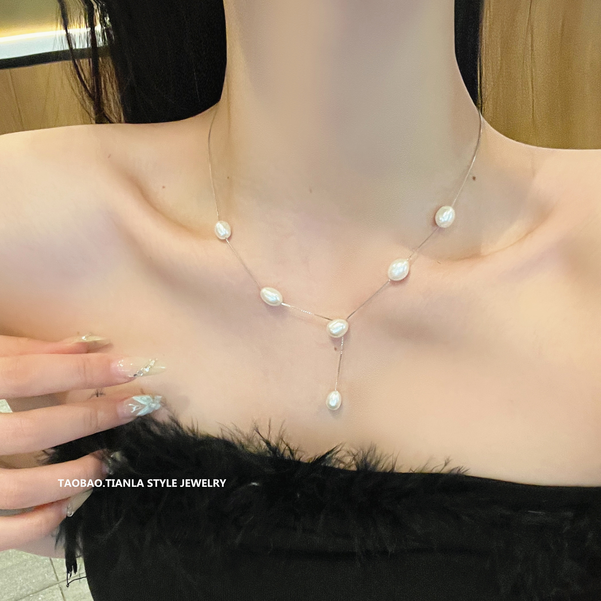 Elegant Y-Shaped Tassel Natural Freshwater Pearl Necklace for Women, S925 Silver, Light Luxury Collarbone Chain Elegant Y-Shaped Tassel Natural Freshwater Pearl Necklace for Women, S925 Silver, Light Luxury Collarbone Chain