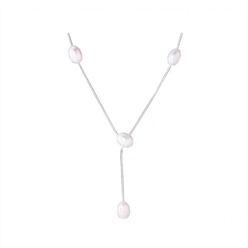 Elegant Y-Shaped Tassel Natural Freshwater Pearl Necklace for Women, S925 Silver, Light Luxury Collarbone Chain Elegant Y-Shaped Tassel Natural Freshwater Pearl Necklace for Women, S925 Silver, Light Luxury Collarbone Chain