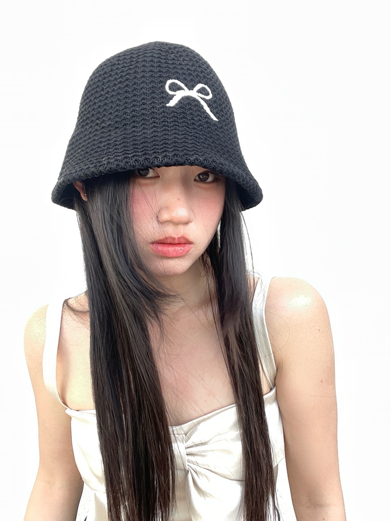 Embroidered Bow Bucket Hat for Women - Thin, Breathable Fisherman Hat, Versatile Sun Hat for Spring and Summer Fashion