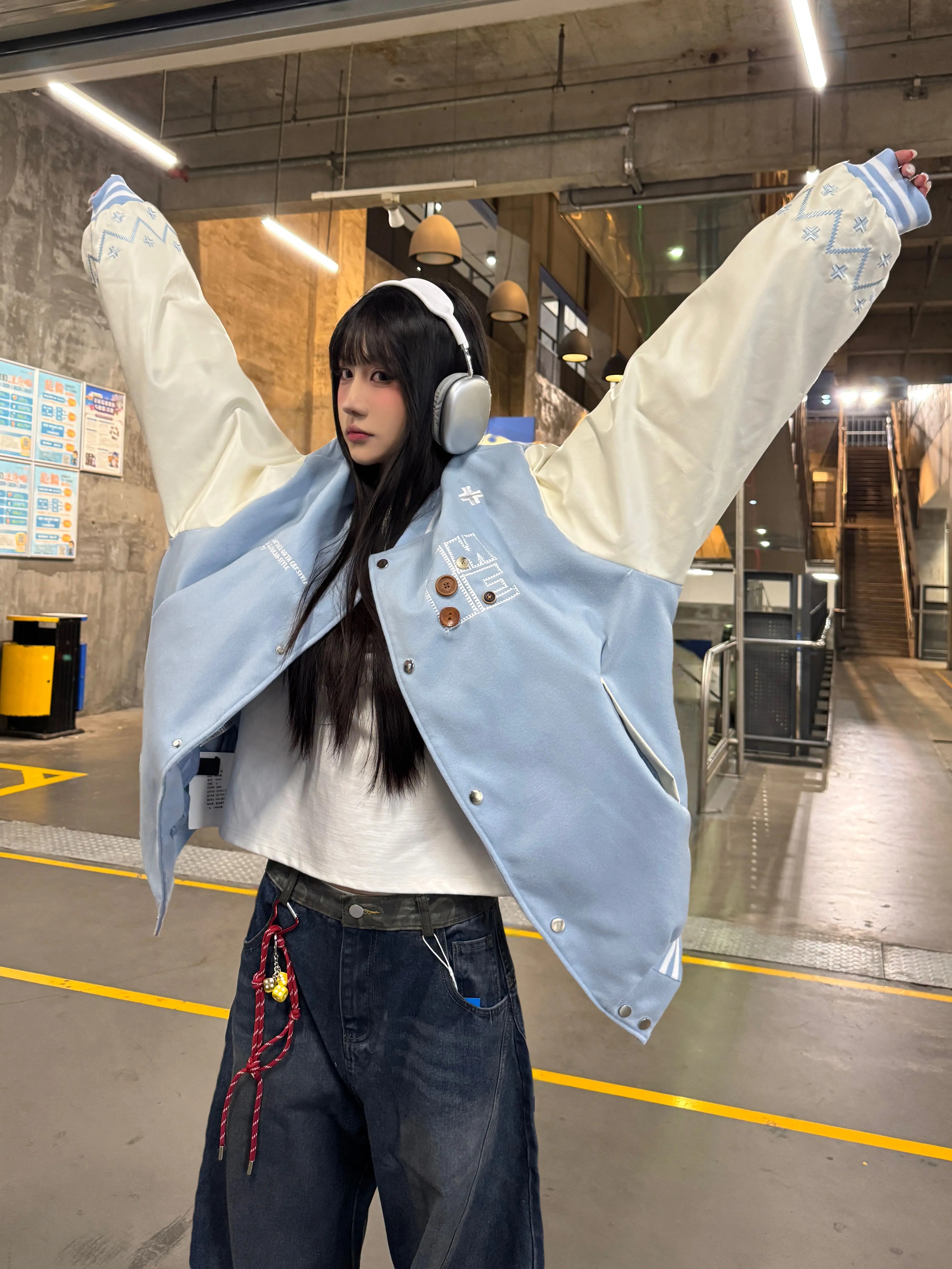 Embroidered Letter Baseball Jacket - Ethnic Style Loose Coat for Spring 2025 - Trendy 90s Inspired Fashion Embroidered Letter Baseball Jacket - Ethnic Style Loose Coat for Spring 2025 - Trendy 90s Inspired Fashion