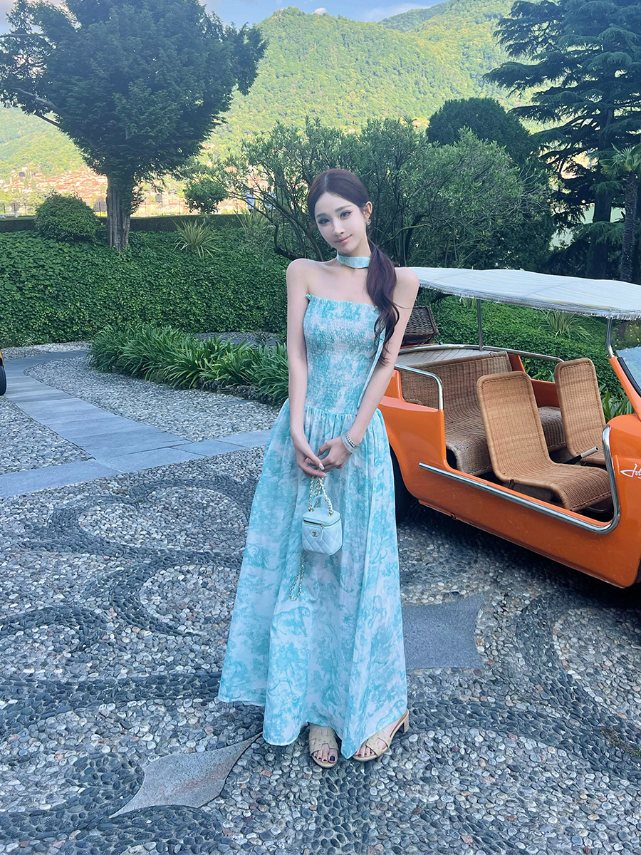 Emerald Garden Floral Print Long Dress for Women - Socialite Style, Spaghetti Strap, Perfect for Tall Individuals, Influencer Approved Emerald Garden Floral Print Long Dress for Women - Socialite Style, Spaghetti Strap, Perfect for Tall Individuals, Influencer Approved