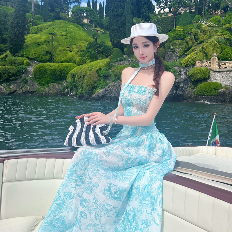 Emerald Garden Floral Print Long Dress for Women - Socialite Style, Spaghetti Strap, Perfect for Tall Individuals, Influencer Approved