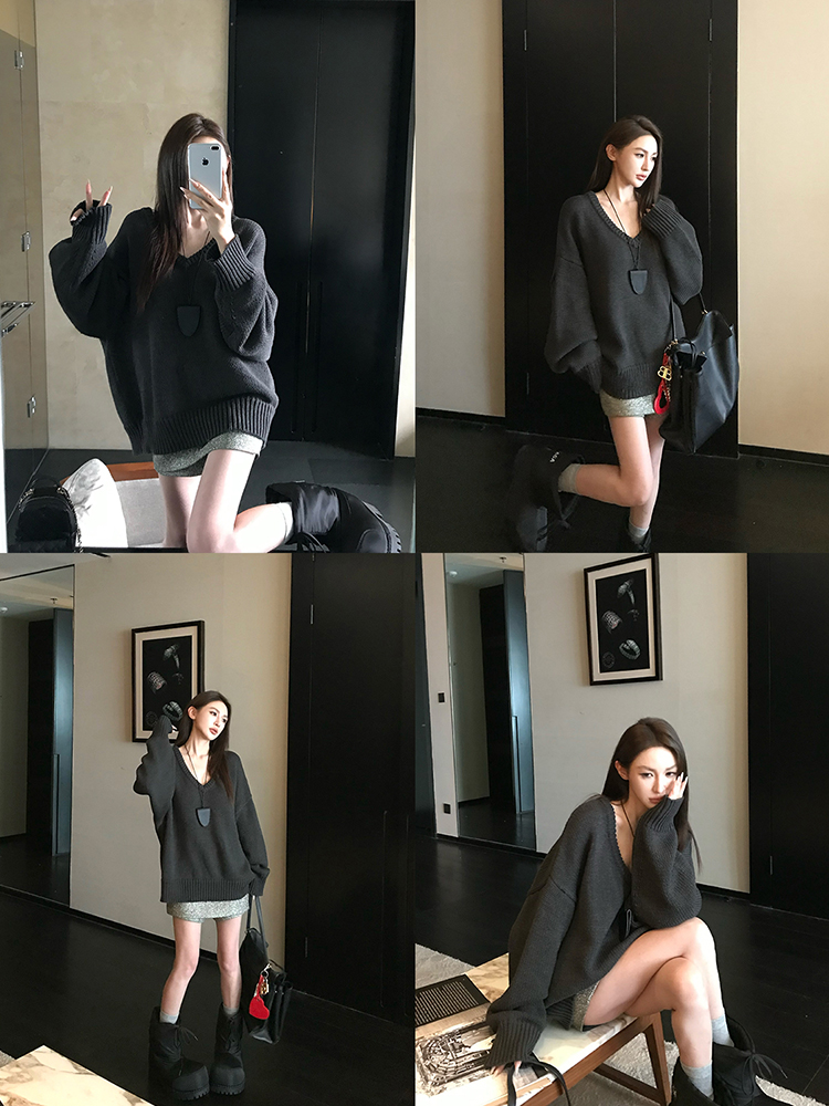 Endless Holiday Oversized V-Neck Knitted Sweater for Women - Thickened Pullover for Spring and Winter, Cozy Casual Style Endless Holiday Oversized V-Neck Knitted Sweater for Women - Thickened Pullover for Spring and Winter, Cozy Casual Style