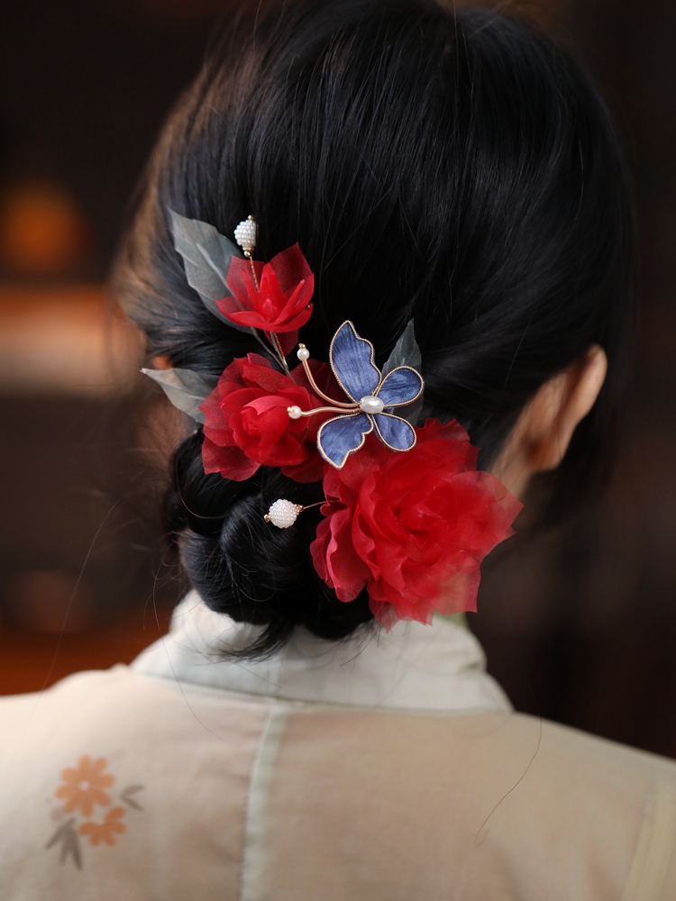Ethereal Silk Embossed Hair Clips, Ancient Style Hair Accessories, Bride's Xiuhe Headdress, Chinese Cheongsam, Horse-Face Skirt Decor Ethereal Silk Embossed Hair Clips, Ancient Style Hair Accessories, Bride's Xiuhe Headdress, Chinese Cheongsam, Horse-Face Skirt Decor