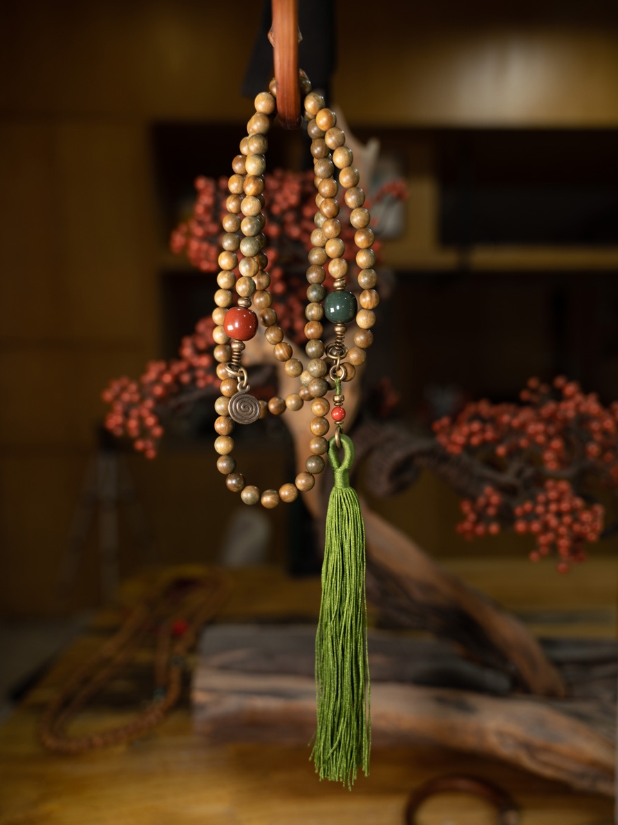 Ethnic Style Green Sandalwood Multi-Circle Bracelet Necklace for Women and Men, 108 Beads Prayer Beads, Bohemian Buddhist Jewelry Ethnic Style Green Sandalwood Multi-Circle Bracelet Necklace for Women and Men, 108 Beads Prayer Beads, Bohemian Buddhist Jewelry