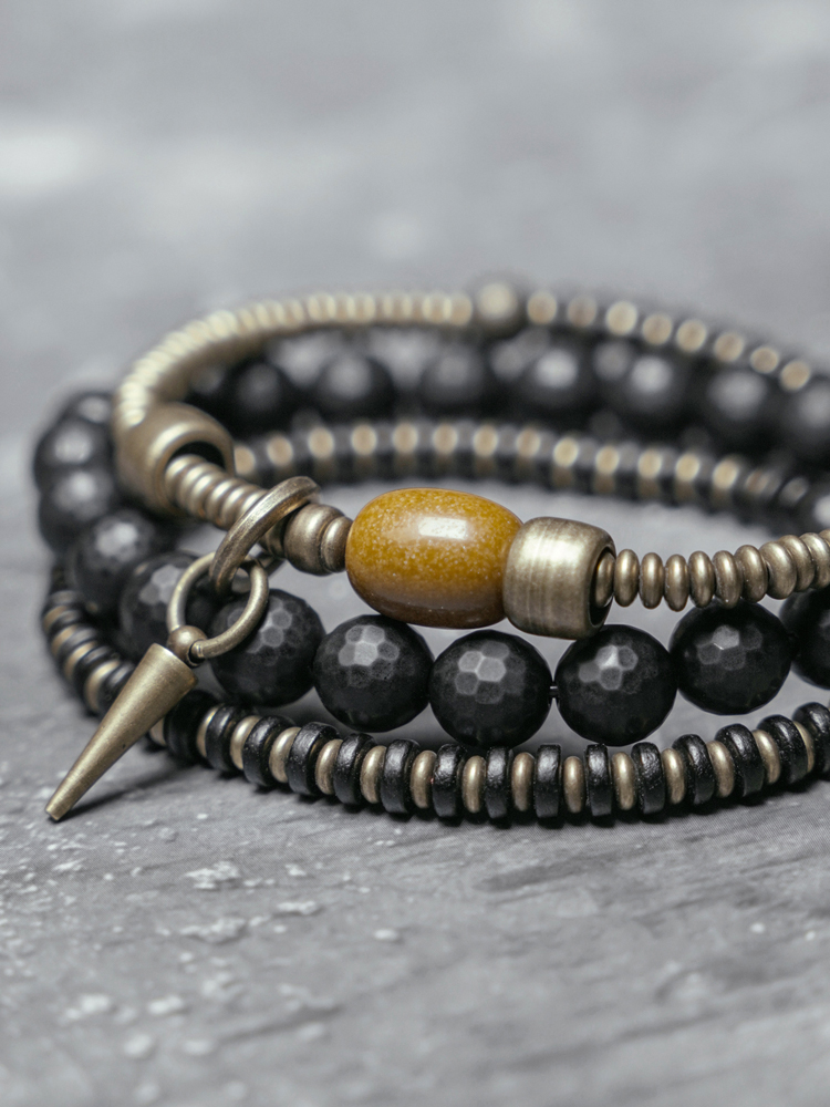 Ethnic Style Matte Black Agate Bracelet for Women - Multi-Layer Beaded Jewelry, Boho Chic Accessory