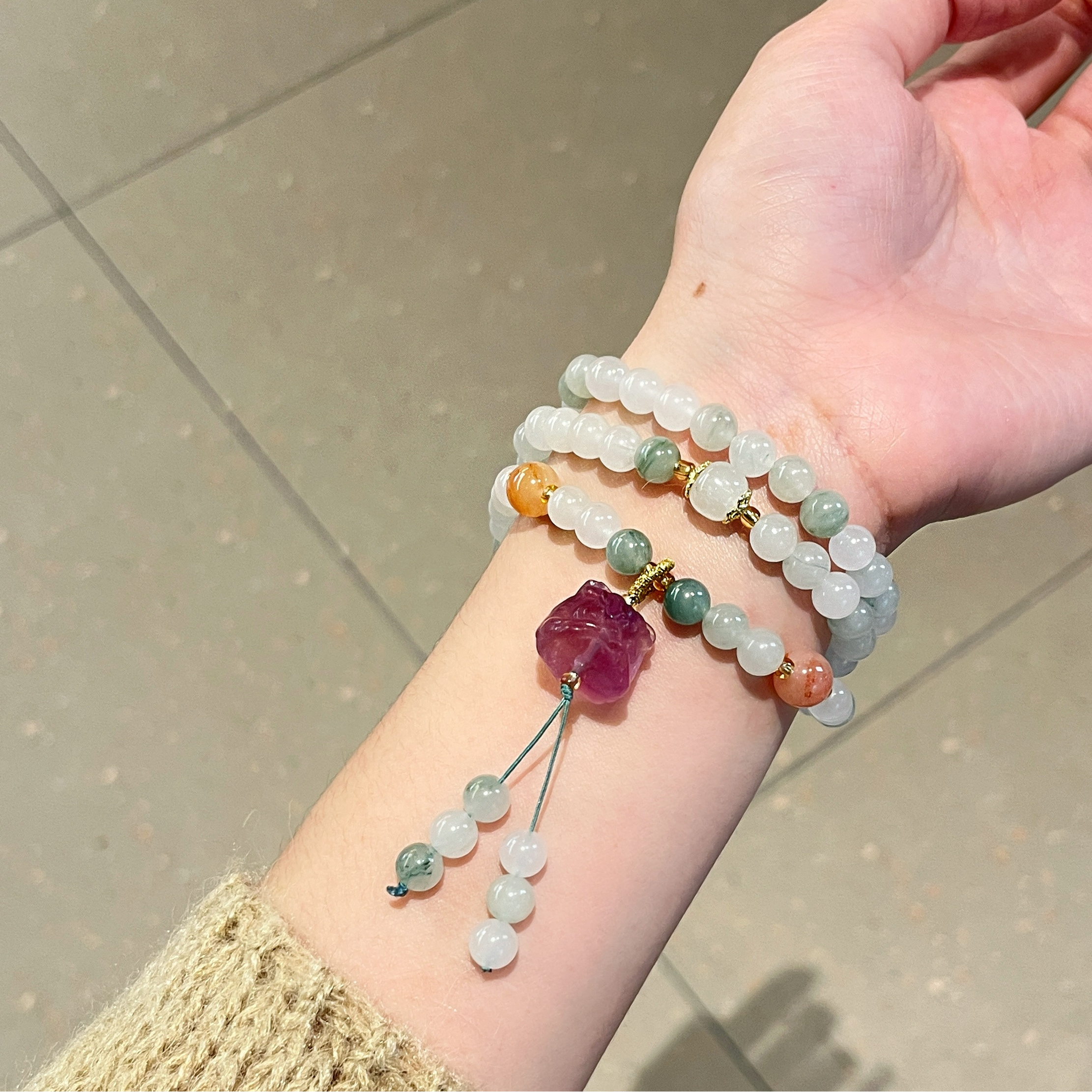 Ethnic Style Tianshan Jade Stone Bracelet for Women, Artistic Lucky Cat Two-in-One Necklace, Light Luxury Fashion Accessory