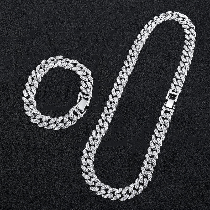 Euro-American Double Row Full Diamond Alloy Cuban Chain Bracelet - Hip-Hop Street Style Fashion Accessory Euro-American Double Row Full Diamond Alloy Cuban Chain Bracelet - Hip-Hop Street Style Fashion Accessory