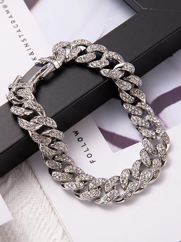 Euro-American Double Row Full Diamond Alloy Cuban Chain Bracelet - Hip-Hop Street Style Fashion Accessory Euro-American Double Row Full Diamond Alloy Cuban Chain Bracelet - Hip-Hop Street Style Fashion Accessory