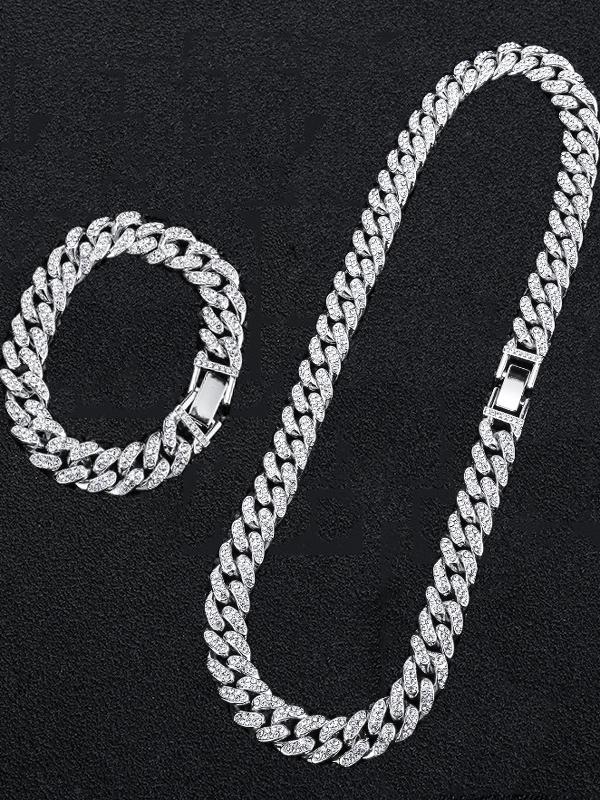 Euro-American Double Row Full Diamond Alloy Cuban Chain Bracelet - Hip-Hop Street Style Fashion Accessory Euro-American Double Row Full Diamond Alloy Cuban Chain Bracelet - Hip-Hop Street Style Fashion Accessory