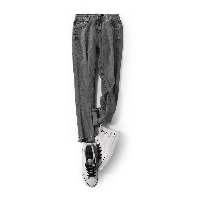 European Style Autumn Frayed Ankle Jeans for Women - Versatile Washed Slim Fit in Cement Gray European Style Autumn Frayed Ankle Jeans for Women - Versatile Washed Slim Fit in Cement Gray