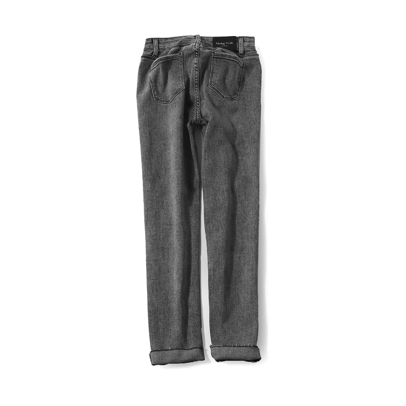 European Style Autumn Frayed Ankle Jeans for Women - Versatile Washed Slim Fit in Cement Gray