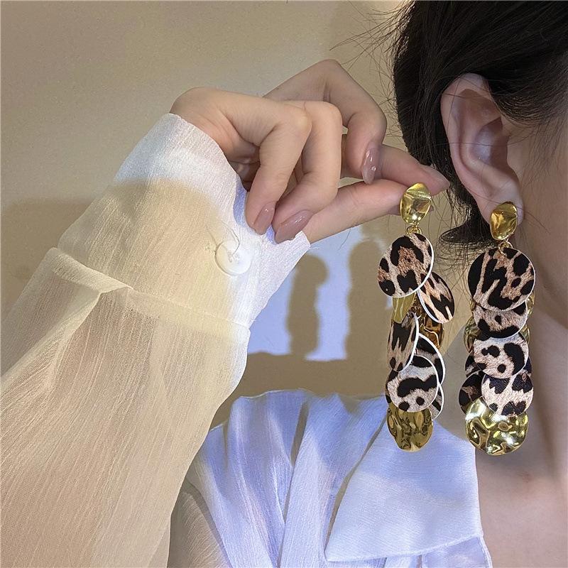 Exaggerated Leopard Print Round Tassel Earrings - Retro Long Design for a Bold, Sexy Look - Trendy Statement Ear Accessories Exaggerated Leopard Print Round Tassel Earrings - Retro Long Design for a Bold, Sexy Look - Trendy Statement Ear Accessories