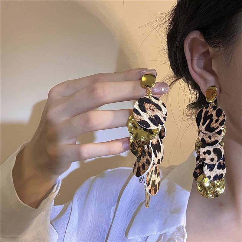 Exaggerated Leopard Print Round Tassel Earrings - Retro Long Design for a Bold, Sexy Look - Trendy Statement Ear Accessories Exaggerated Leopard Print Round Tassel Earrings - Retro Long Design for a Bold, Sexy Look - Trendy Statement Ear Accessories