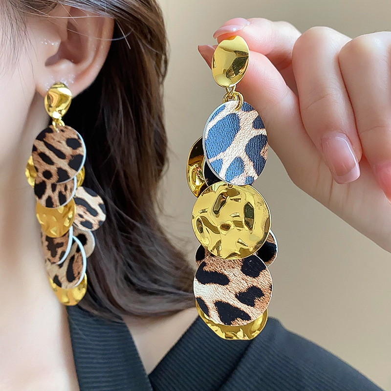 Exaggerated Leopard Print Round Tassel Earrings - Retro Long Design for a Bold, Sexy Look - Trendy Statement Ear Accessories