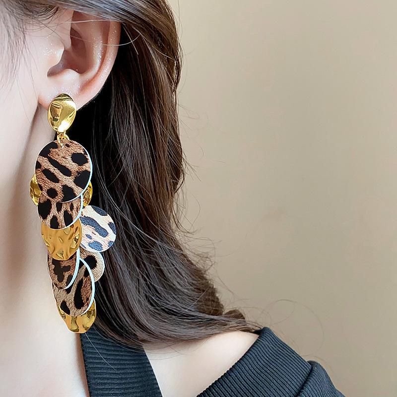 Exaggerated Leopard Print Round Tassel Earrings - Retro Long Design for a Bold, Sexy Look - Trendy Statement Ear Accessories Exaggerated Leopard Print Round Tassel Earrings - Retro Long Design for a Bold, Sexy Look - Trendy Statement Ear Accessories