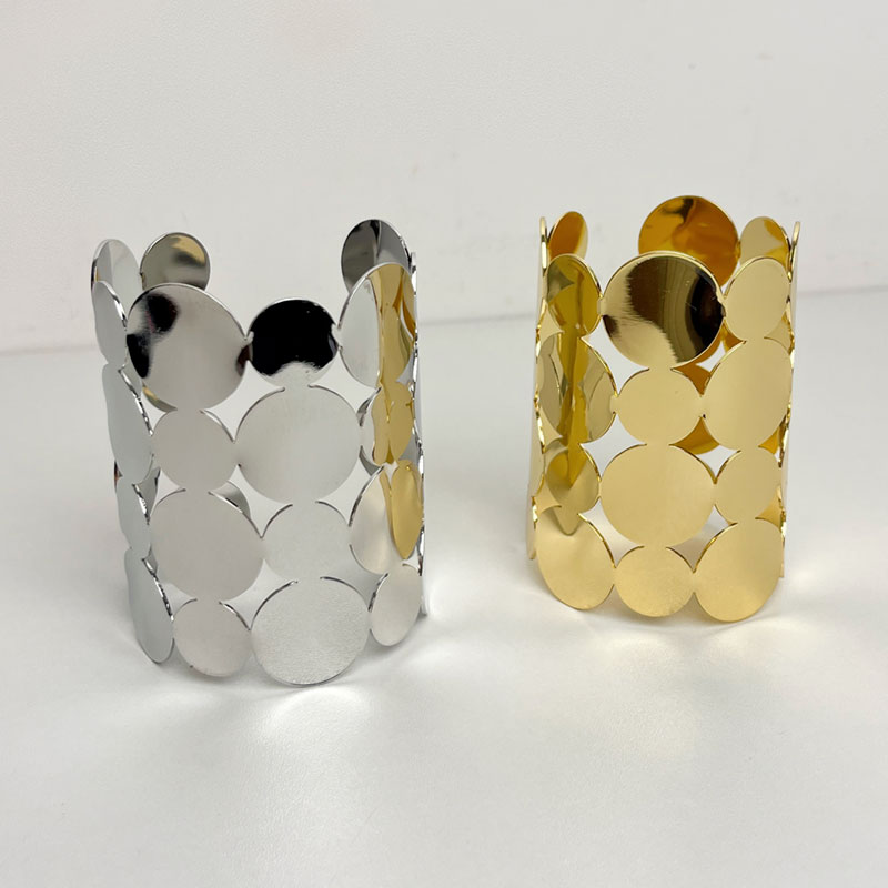 Exaggerated Metal Round Piece Spliced Wide Open Cuff Bracelet for Women - Light Luxury High-End Fashion Bangle Exaggerated Metal Round Piece Spliced Wide Open Cuff Bracelet for Women - Light Luxury High-End Fashion Bangle