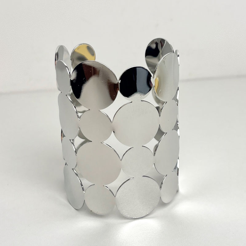 Exaggerated Metal Round Piece Spliced Wide Open Cuff Bracelet for Women - Light Luxury High-End Fashion Bangle Exaggerated Metal Round Piece Spliced Wide Open Cuff Bracelet for Women - Light Luxury High-End Fashion Bangle