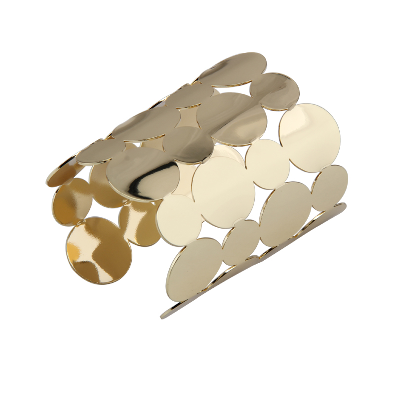 Exaggerated Metal Round Piece Spliced Wide Open Cuff Bracelet for Women - Light Luxury High-End Fashion Bangle Exaggerated Metal Round Piece Spliced Wide Open Cuff Bracelet for Women - Light Luxury High-End Fashion Bangle