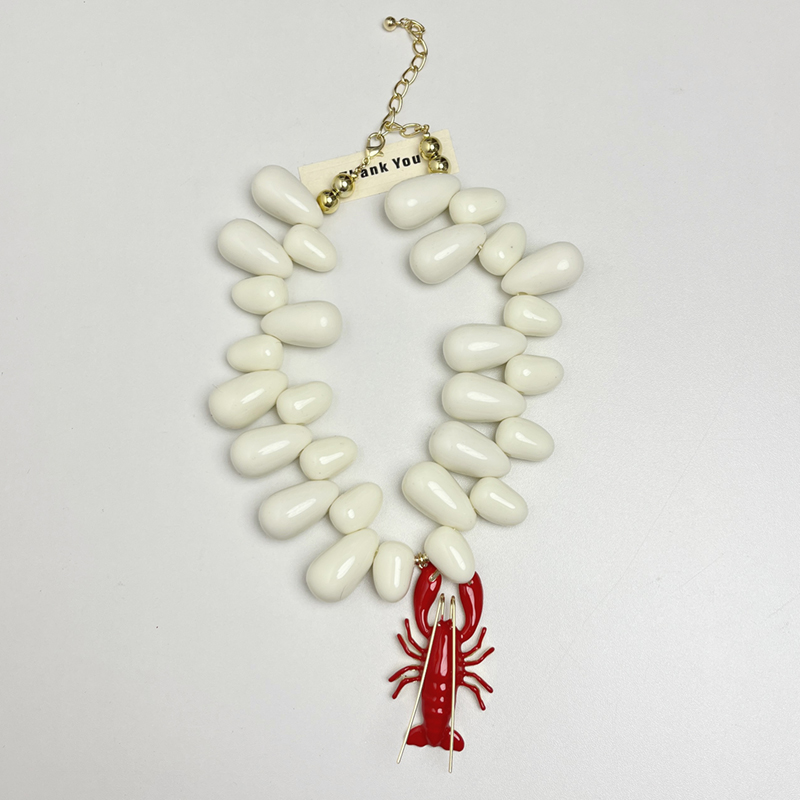 Exaggerated Red Crayfish Beaded Necklace for Women - European American Ocean Vacation Style 2025 Collarbone Chain
