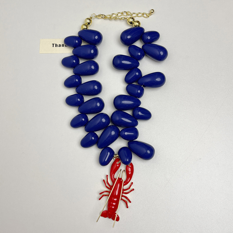 Exaggerated Red Crayfish Beaded Necklace for Women - European American Ocean Vacation Style 2025 Collarbone Chain Exaggerated Red Crayfish Beaded Necklace for Women - European American Ocean Vacation Style 2025 Collarbone Chain
