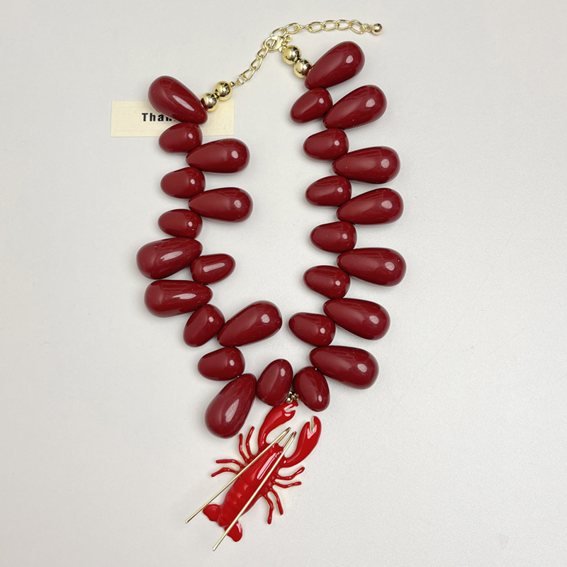 Exaggerated Red Crayfish Beaded Necklace for Women - European American Ocean Vacation Style 2025 Collarbone Chain Exaggerated Red Crayfish Beaded Necklace for Women - European American Ocean Vacation Style 2025 Collarbone Chain