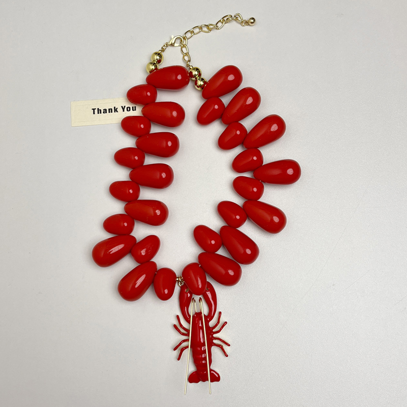 Exaggerated Red Crayfish Beaded Necklace for Women - European American Ocean Vacation Style 2025 Collarbone Chain Exaggerated Red Crayfish Beaded Necklace for Women - European American Ocean Vacation Style 2025 Collarbone Chain