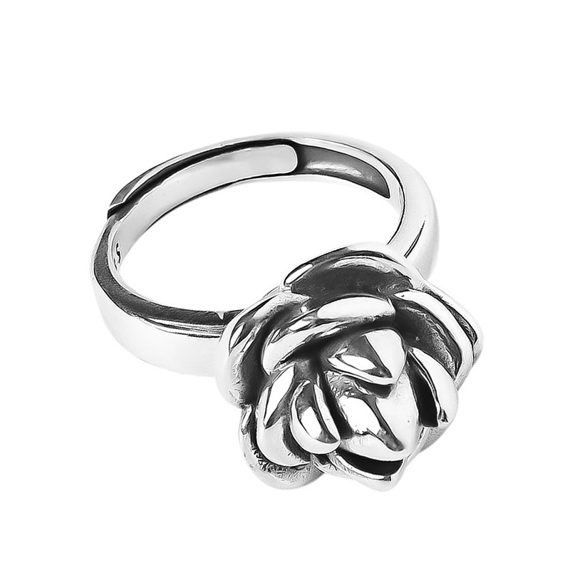 Exaggerated Silver Flower Ring - Peony Bloom Open Ring, Vintage 2025 Retro Minimalist Trendy Atmospheric Jewelry Exaggerated Silver Flower Ring - Peony Bloom Open Ring, Vintage 2025 Retro Minimalist Trendy Atmospheric Jewelry