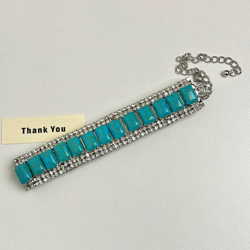 Exaggerated Turquoise Diamond Square Choker Necklace for Women - 2025 Light Luxury Wide Neck Chain Exaggerated Turquoise Diamond Square Choker Necklace for Women - 2025 Light Luxury Wide Neck Chain
