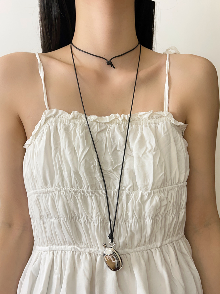 Exquisite Black Leather Cord Long Necklace with Wine Bottle Pendant for Women â€“ Modern 2025 Fashion Sweater Chain