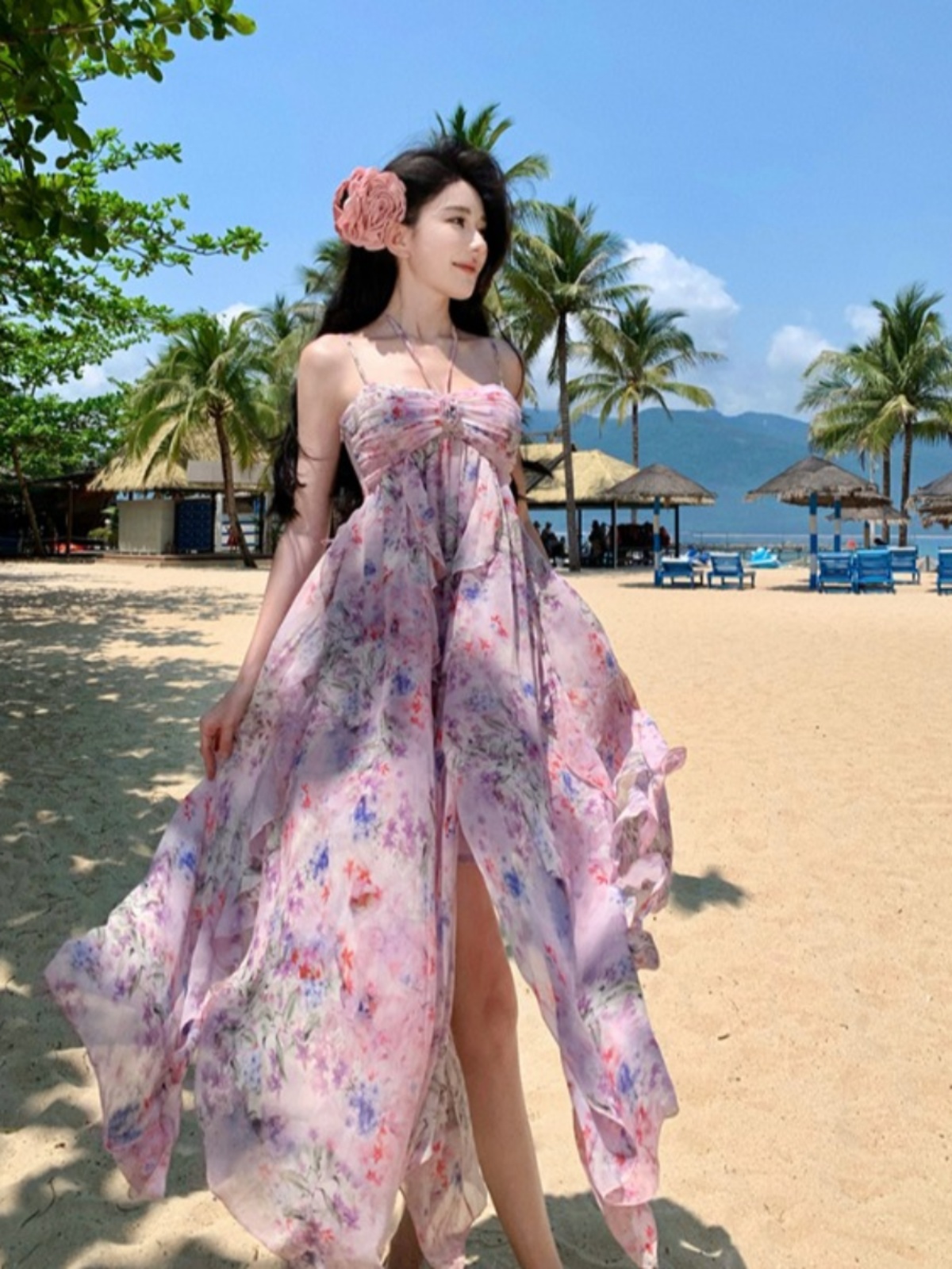Exquisite Floral Halter Long Dress - French Style Summer Beach Dress with Elegant Vibe for Vacation Exquisite Floral Halter Long Dress - French Style Summer Beach Dress with Elegant Vibe for Vacation