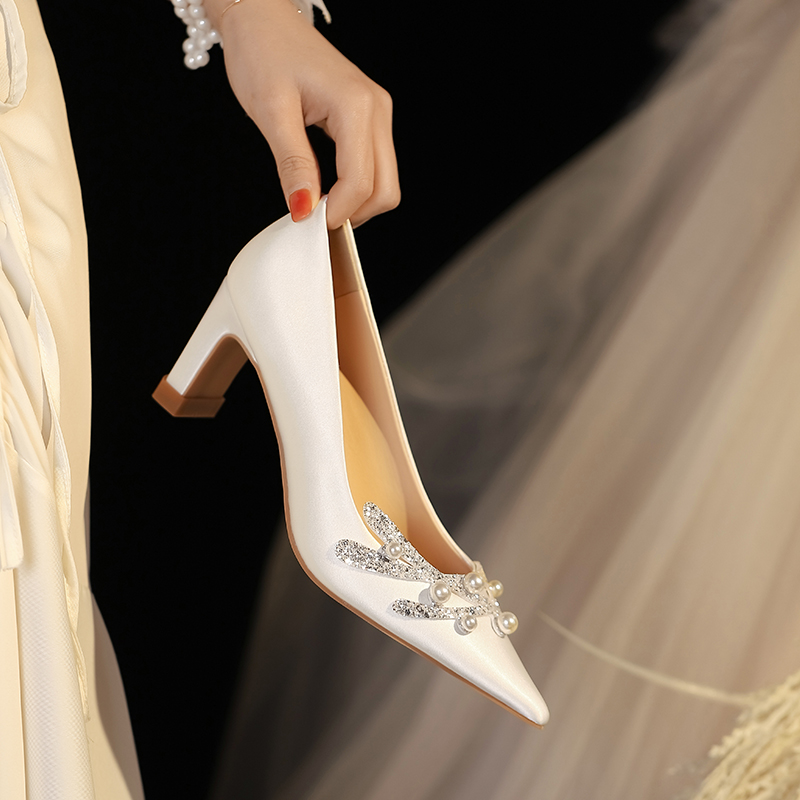 Exquisite French-Style Wedding Shoes with Chunky Heels - Comfortable Bridal High Heels for Everyday Wear