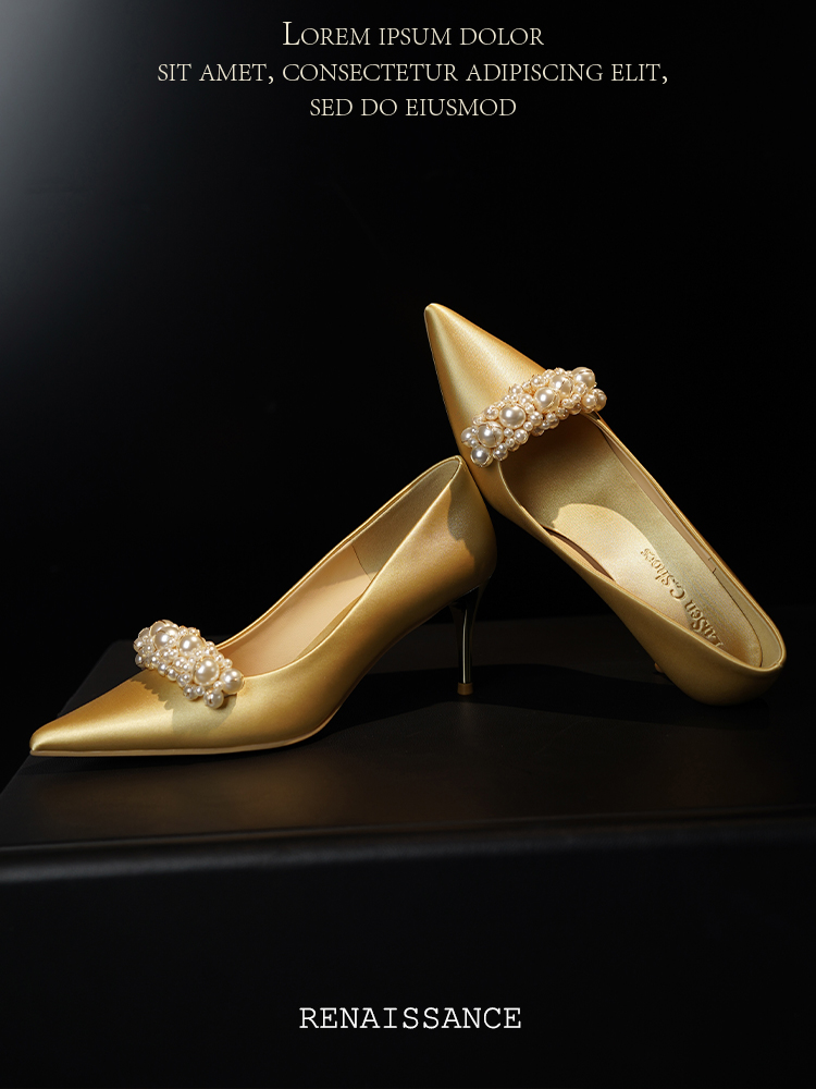 Exquisite French Wedding Shoes for Brides - Two-in-One High Heels in Satin, Comfortable Golden Xiuhe Style for Elegant Weddings Exquisite French Wedding Shoes for Brides - Two-in-One High Heels in Satin, Comfortable Golden Xiuhe Style for Elegant Weddings