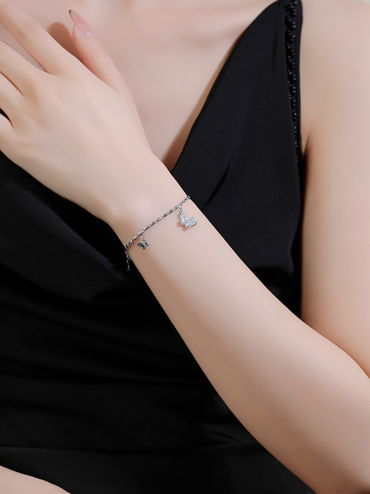 Exquisite High-End Pure Silver Butterfly Bracelet Women's Lapel Pin - Classy Jewelry for Elegant Occasions