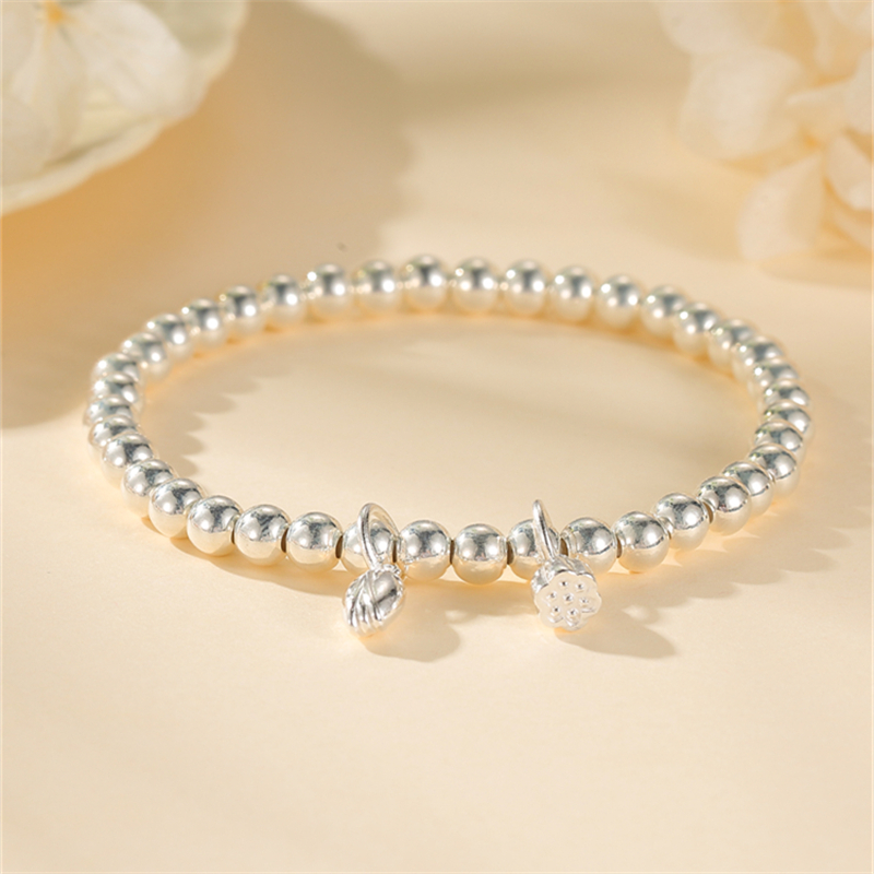 Exquisite Pure Silver Lotus Bracelet for Women - Classy Two Lives Good Luck Charm with Silver Beads
