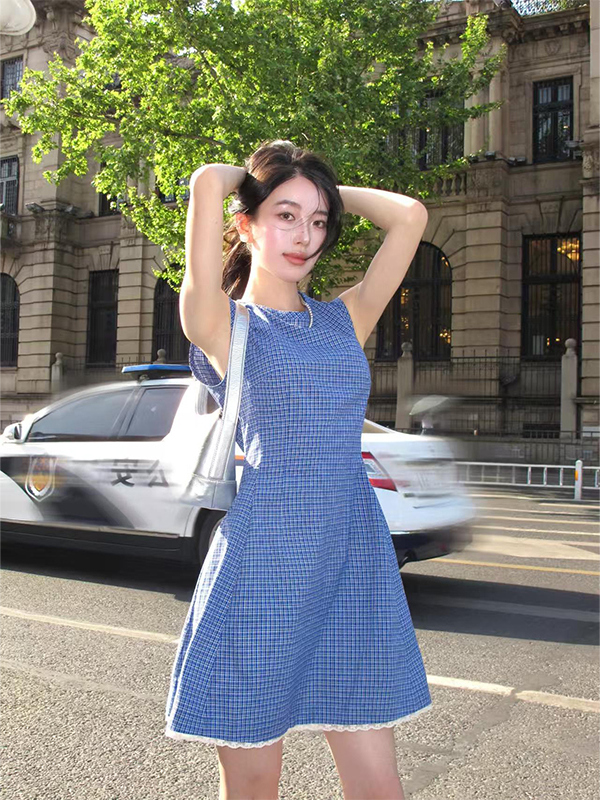 Exquisite Romantic Plaid Lace Trim Vest Dress - Elegant Women's Skirt in 90s Y2K Style