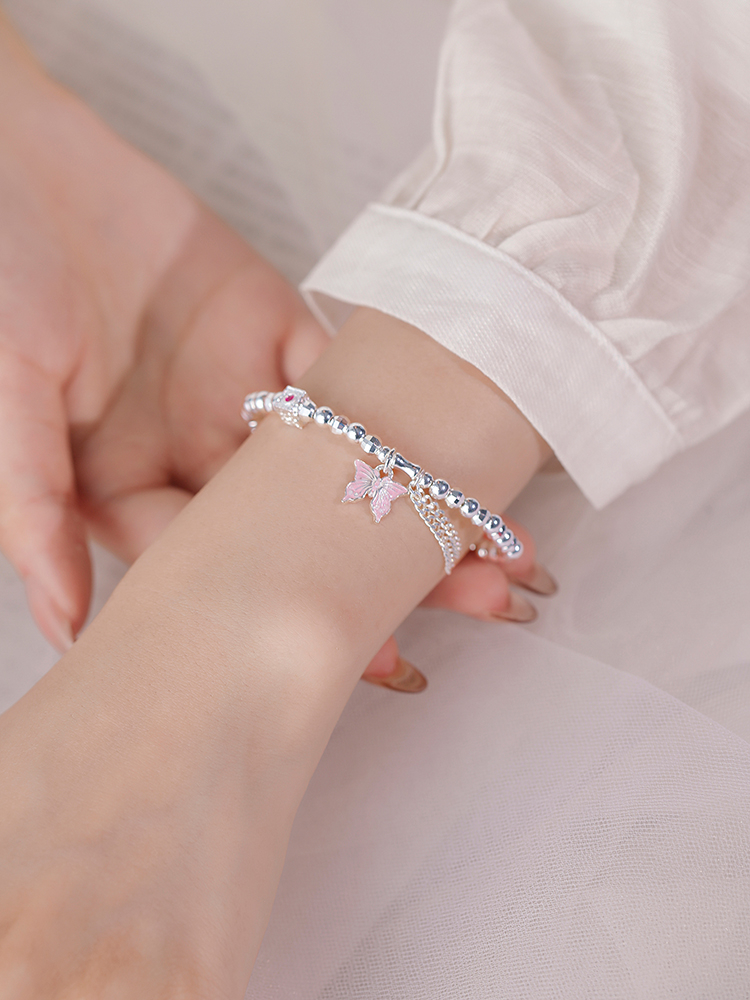 Exquisite Silver Butterfly Bead Bracelet for Women - Classy Enamel Design, Elegant Jewelry Accessory Exquisite Silver Butterfly Bead Bracelet for Women - Classy Enamel Design, Elegant Jewelry Accessory