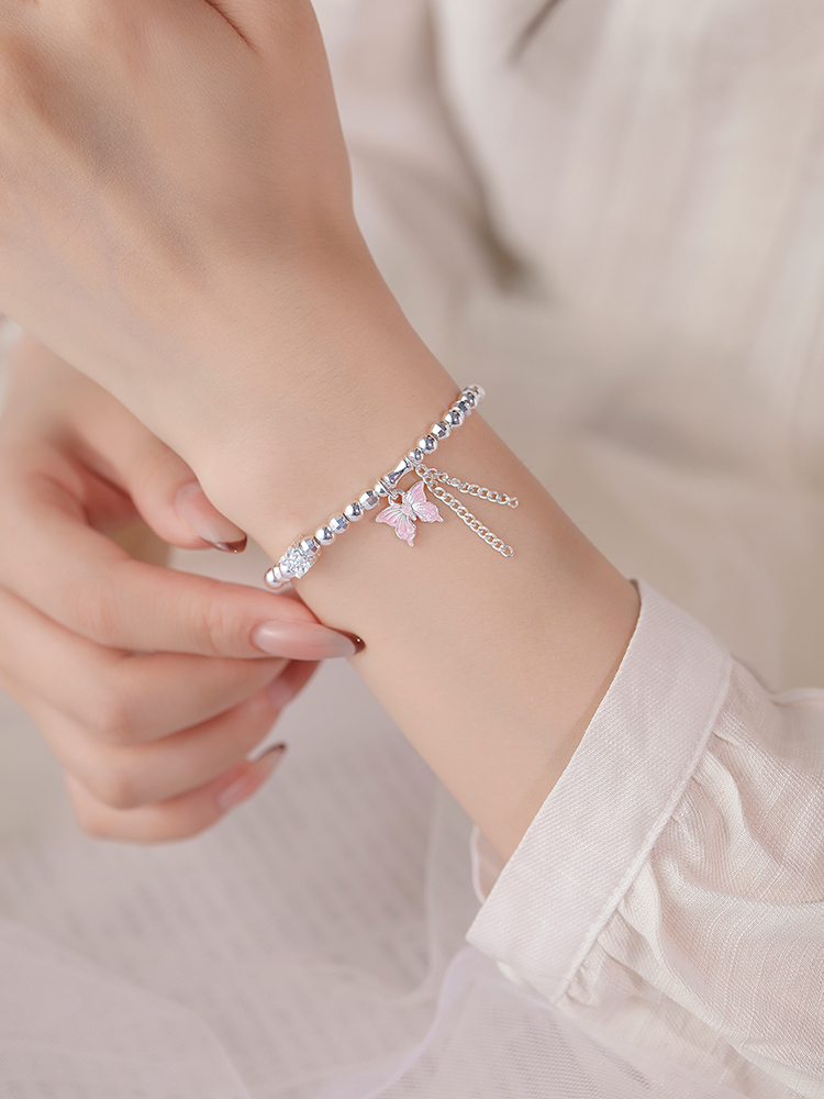 Exquisite Silver Butterfly Bead Bracelet for Women - Classy Enamel Design, Elegant Jewelry Accessory Exquisite Silver Butterfly Bead Bracelet for Women - Classy Enamel Design, Elegant Jewelry Accessory