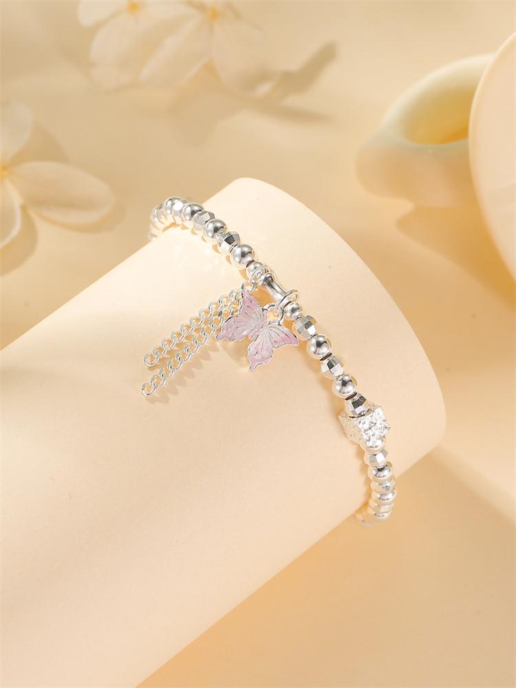 Exquisite Silver Butterfly Bead Bracelet for Women - Classy Enamel Design, Elegant Jewelry Accessory Exquisite Silver Butterfly Bead Bracelet for Women - Classy Enamel Design, Elegant Jewelry Accessory