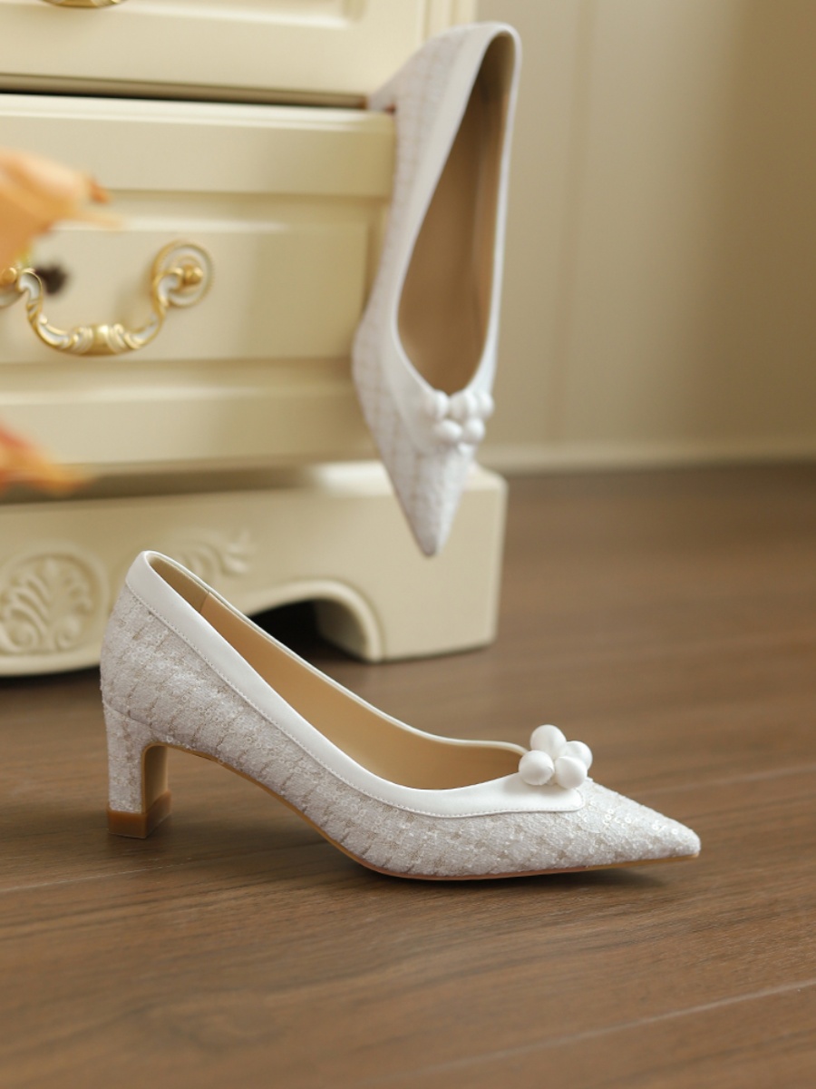 Exquisite Wedding Shoes with Chunky Heels - Elegant Chanel-Style Flats for Everyday Comfort and High-End Quality