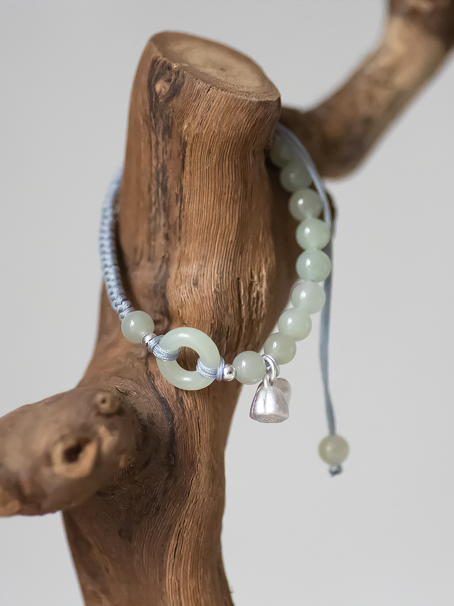 Exquisite Woven Jade and Silver Bracelet - Light Luxury Women's Jewelry, Two Worlds Joy and Peace Design, Niche Fashion Accessory Exquisite Woven Jade and Silver Bracelet - Light Luxury Women's Jewelry, Two Worlds Joy and Peace Design, Niche Fashion Accessory