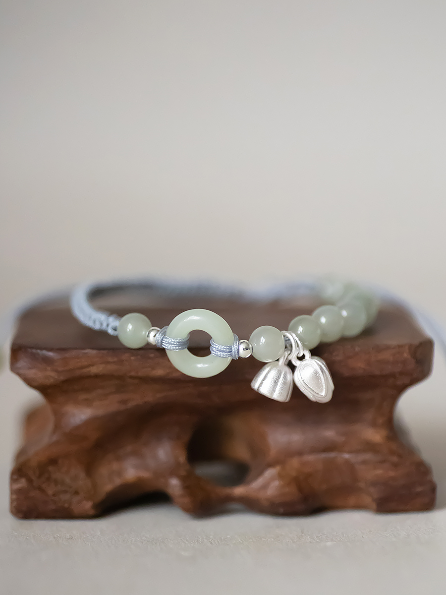 Exquisite Woven Jade and Silver Bracelet - Light Luxury Women's Jewelry, Two Worlds Joy and Peace Design, Niche Fashion Accessory Exquisite Woven Jade and Silver Bracelet - Light Luxury Women's Jewelry, Two Worlds Joy and Peace Design, Niche Fashion Accessory