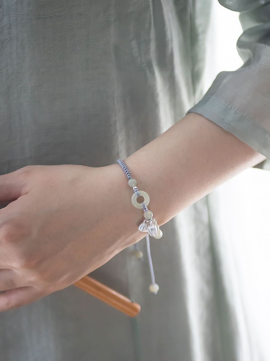 Exquisite Woven Jade and Silver Bracelet - Light Luxury Women's Jewelry, Two Worlds Joy and Peace Design, Niche Fashion Accessory Exquisite Woven Jade and Silver Bracelet - Light Luxury Women's Jewelry, Two Worlds Joy and Peace Design, Niche Fashion Accessory